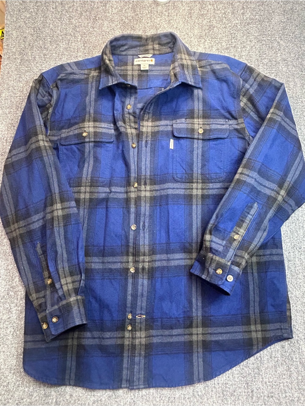 Carhartt Blue and Gray Plaid Button-Down Shirt